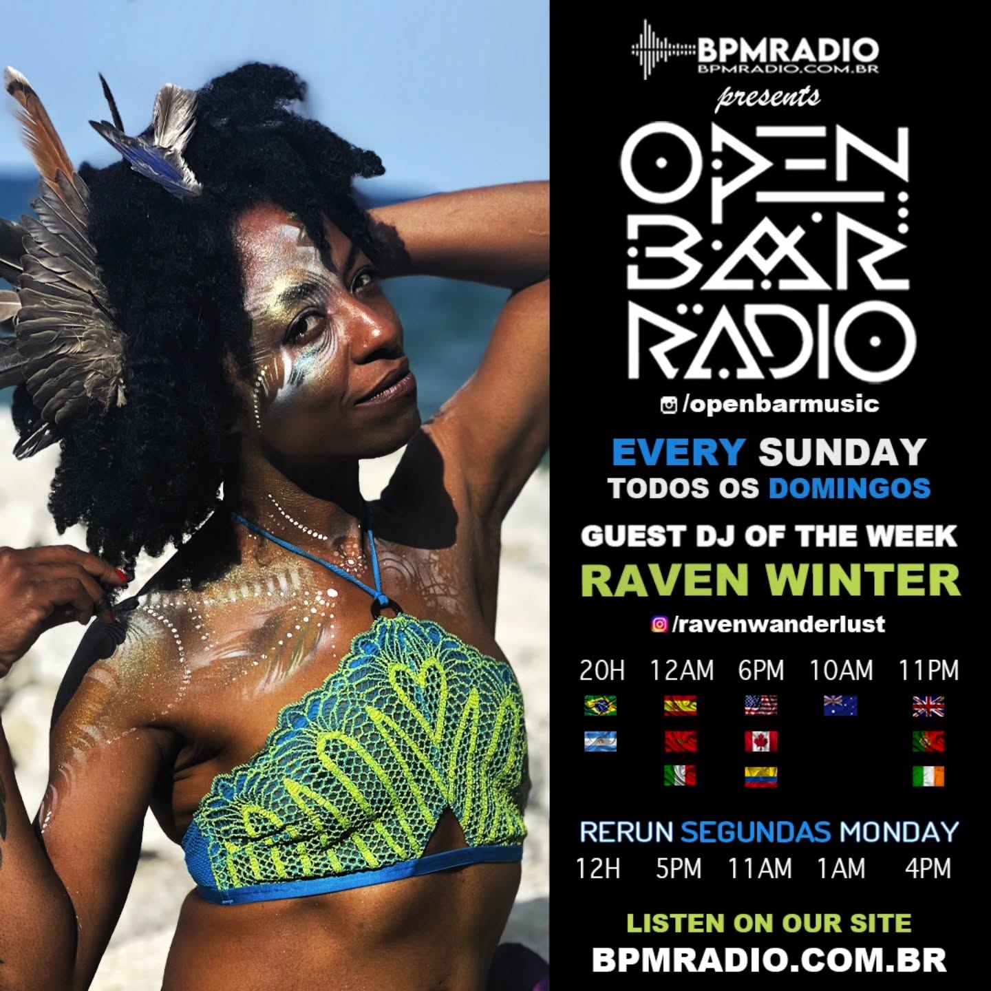 Raven Winter guest mix flyer for Open Bar Radio on BPM Radio Brasil